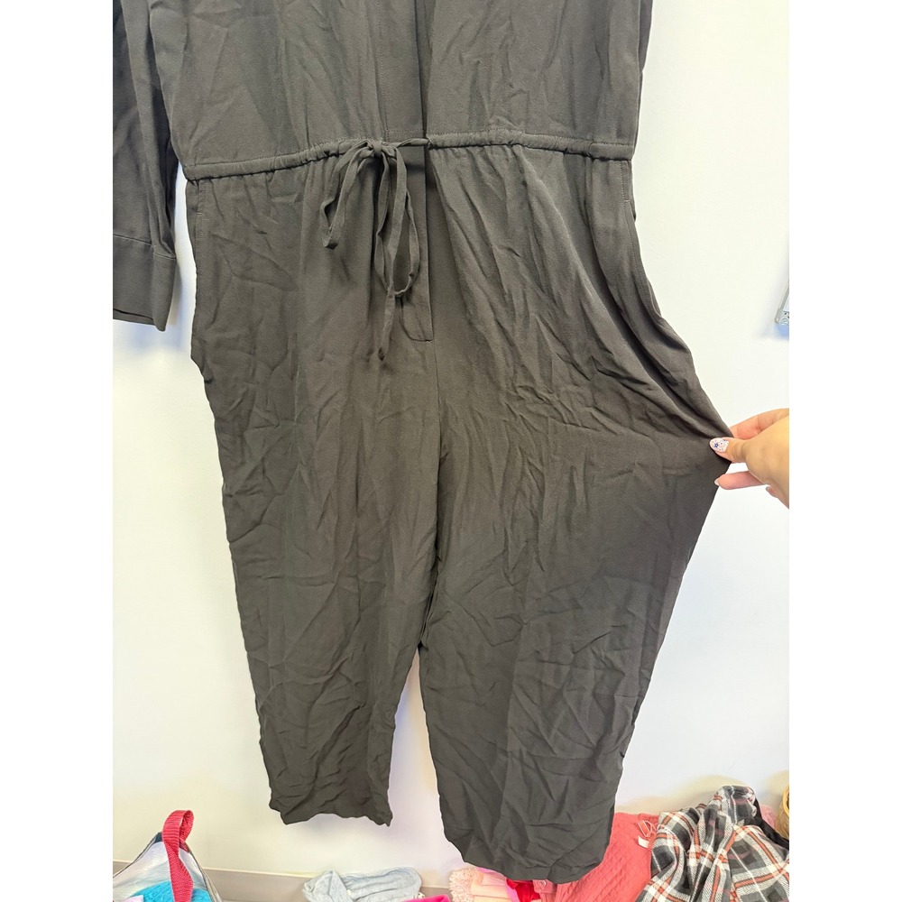 Eileen Fisher Womens Black Long Sleeve Drawstring Waist Jumpsuit Pockets Large - Picture 2 of 8